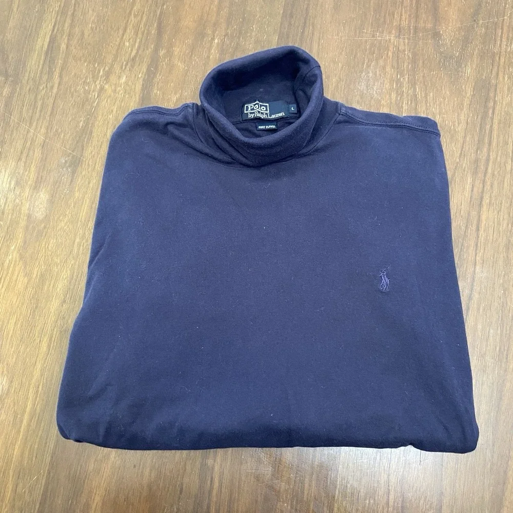 Polo Ralph Lauren Turtleneck Shirt Mens Large Blue Long Sleeve Shirt VTG Vintage
